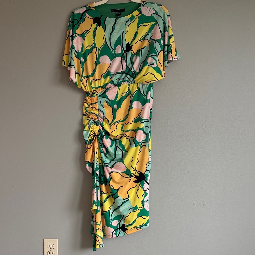 Maggy London Green, Yellow & Pink Floral Midi Dress